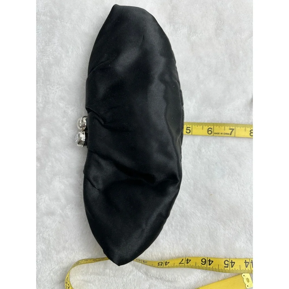 Unbranded Evening Clutch Women Small Black Satin Rhinestone Kiss Lock
